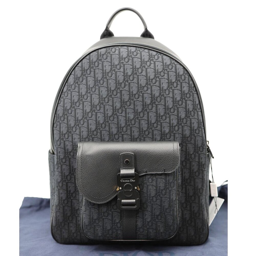 Christian Dior  Saddle Oblique Jacquard Canvas Zip Backpack Black - Picture 3 of 12